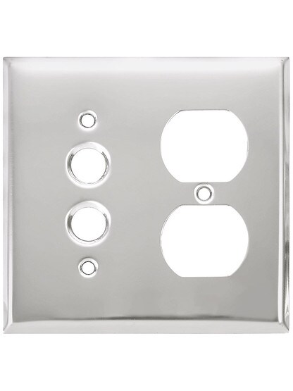 Classic Combo Push Button Switch / Duplex Cover Plate In Polished Chrome.